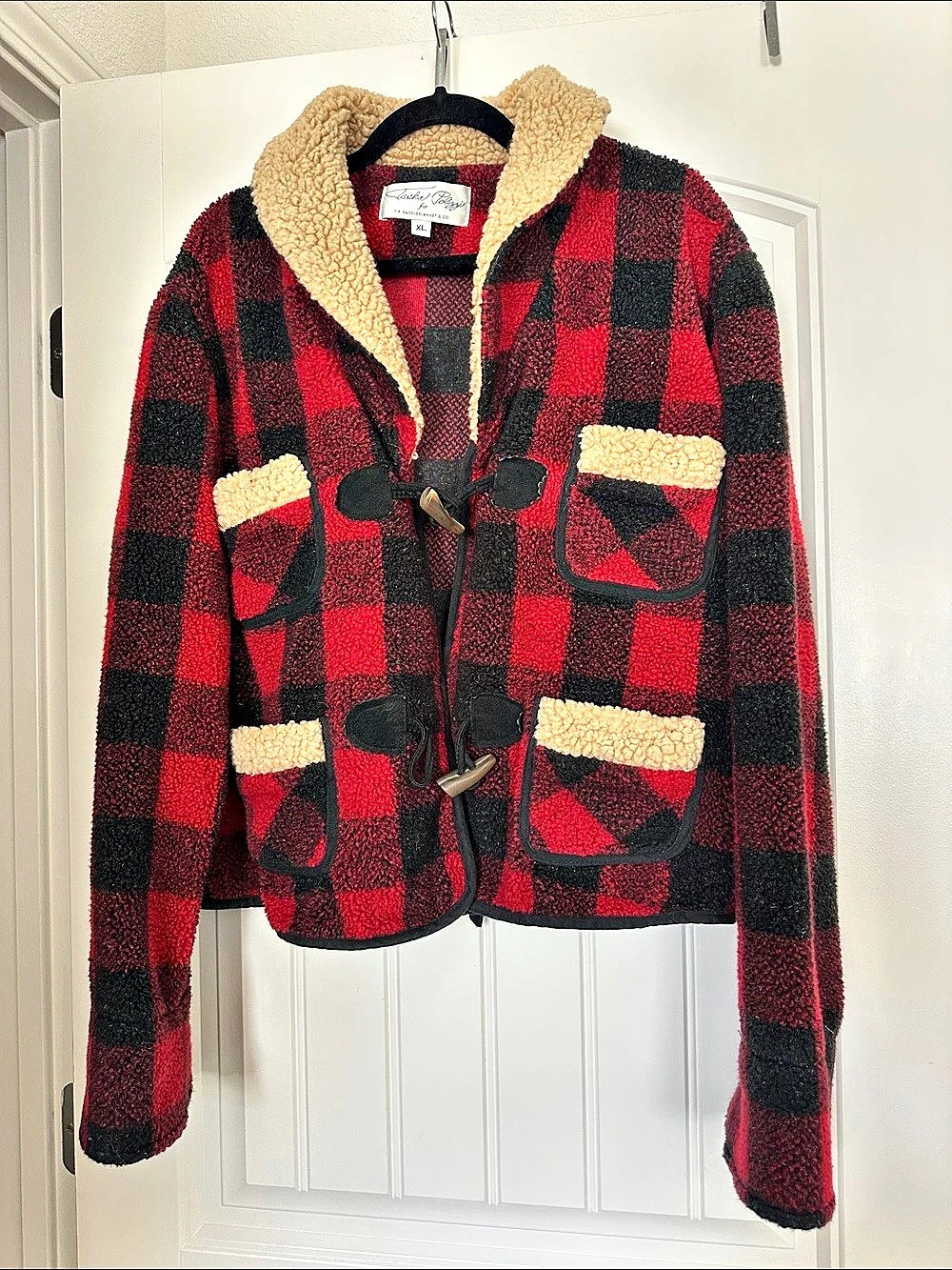 Tasha Polizzi Plaid Toggle Jacket in Red & Black Size XL buffalo plaid